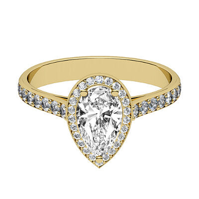 Vittoria Pear Solitaire halo Half diamond band 3 Prongs
