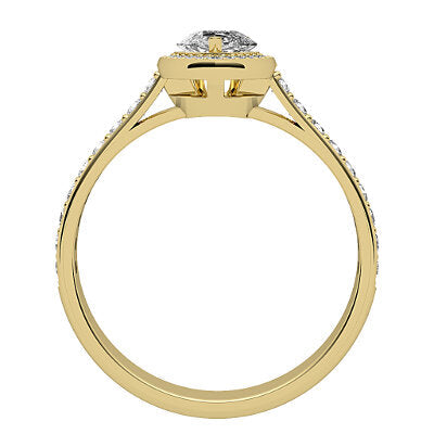 Vittoria Pear Solitaire halo Half diamond band 3 Prongs