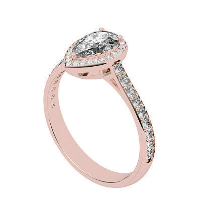Vittoria Pear Solitaire halo Half diamond band 3 Prongs