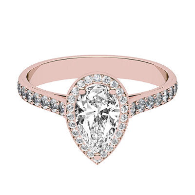 Vittoria Pear Solitaire halo Half diamond band 3 Prongs