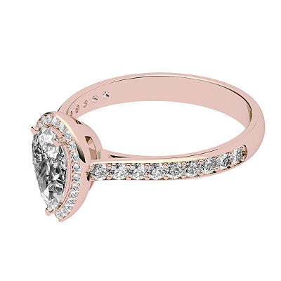 Vittoria Pear Solitaire halo Half diamond band 3 Prongs