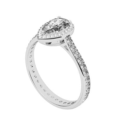 Vittoria Pear Solitaire halo Full diamond band 3 Prongs