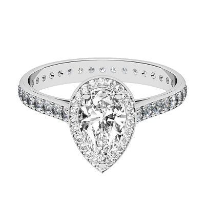 Vittoria Pear Solitaire halo Full diamond band 3 Prongs
