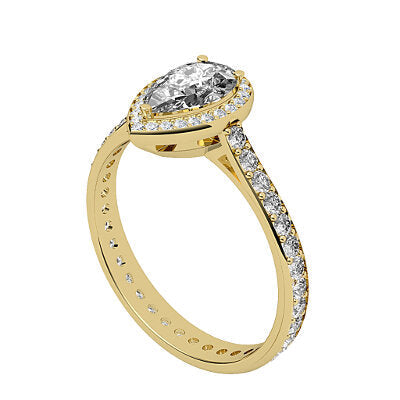 Vittoria Pear Solitaire halo Full diamond band 3 Prongs