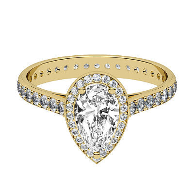 Vittoria Pear Solitaire halo Full diamond band 3 Prongs