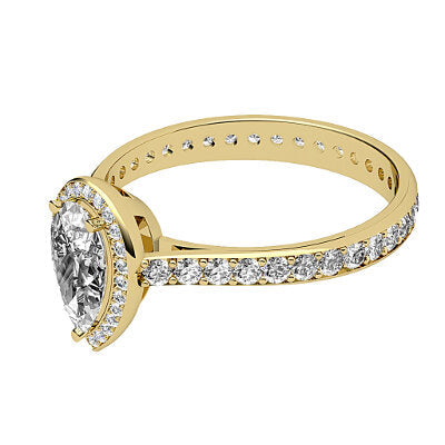 Vittoria Pear Solitaire halo Full diamond band 3 Prongs