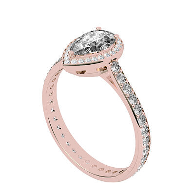 Vittoria Pear Solitaire halo Full diamond band 3 Prongs