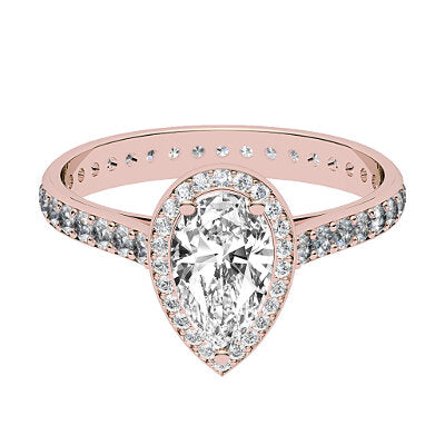 Vittoria Pear Solitaire halo Full diamond band 3 Prongs