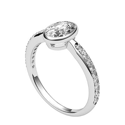 Simple Flat Oval Solitaire Half diamond band