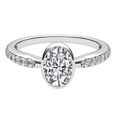 Simple Flat Oval Solitaire Half diamond band