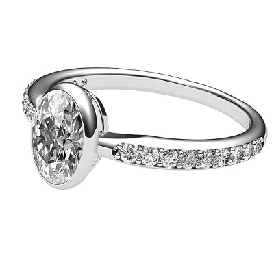 Simple Flat Oval Solitaire Half diamond band