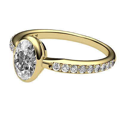 Simple Flat Oval Solitaire Half diamond band