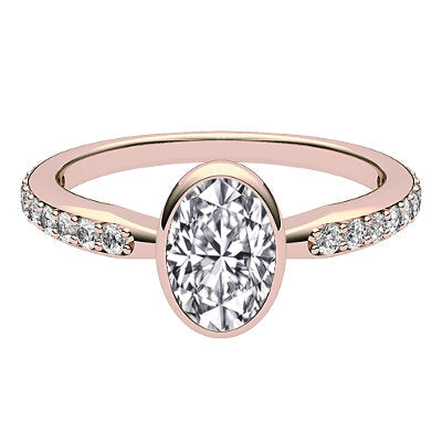 Simple Flat Oval Solitaire Half diamond band