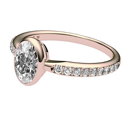 Simple Flat Oval Solitaire Half diamond band