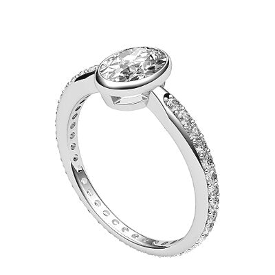 Simple Flat Oval Solitaire Full diamond band