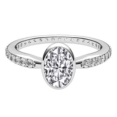 Simple Flat Oval Solitaire Full diamond band