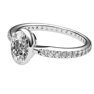 Simple Flat Oval Solitaire Full diamond band