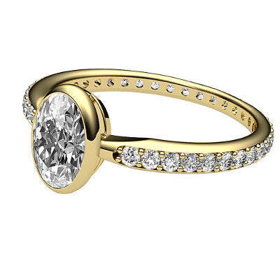 Simple Flat Oval Solitaire Full diamond band