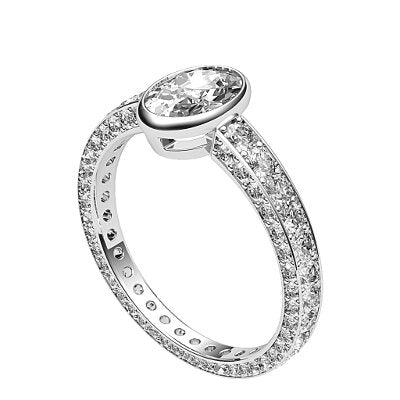 Simple Flat Oval Solitaire Full coverage diamond band