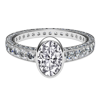 Simple Flat Oval Solitaire Full coverage diamond band