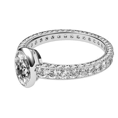 Simple Flat Oval Solitaire Full coverage diamond band
