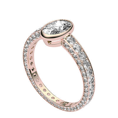 Simple Flat Oval Solitaire Full coverage diamond band