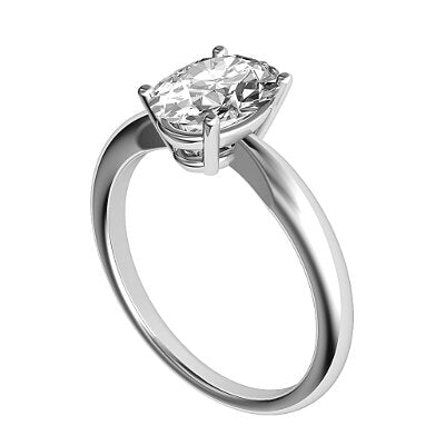 Simple Flat Oval Solitaire Classic band 4 Prongs