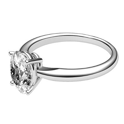 Simple Flat Oval Solitaire Classic band 4 Prongs