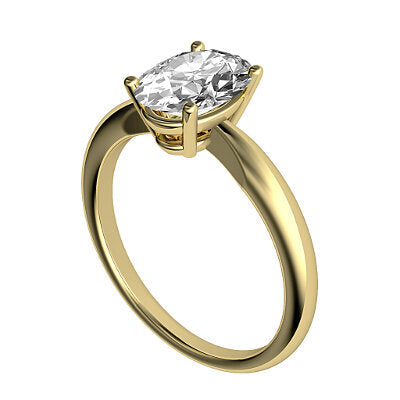 Simple Flat Oval Solitaire Classic band 4 Prongs