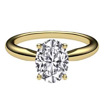 Simple Flat Oval Solitaire Classic band 4 Prongs
