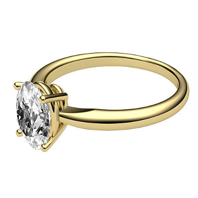 Simple Flat Oval Solitaire Classic band 4 Prongs