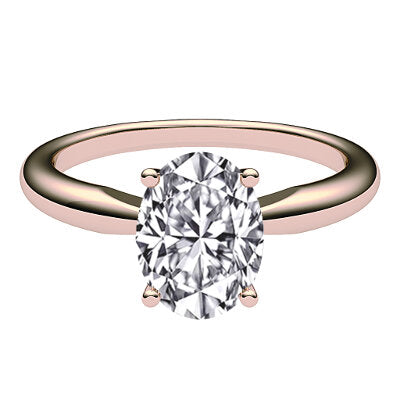 Simple Flat Oval Solitaire Classic band 4 Prongs