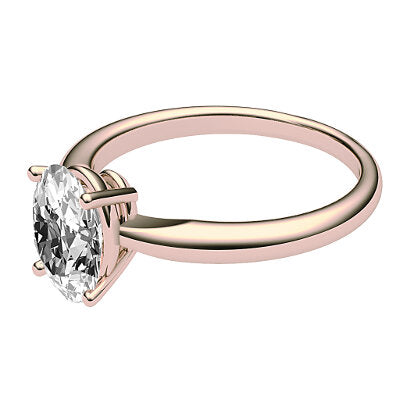 Simple Flat Oval Solitaire Classic band 4 Prongs