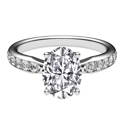 Simple Flat Oval Solitaire Half diamond band 4 Prongs