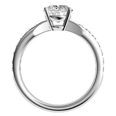 Simple Flat Oval Solitaire Half diamond band 4 Prongs