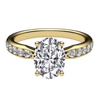 Simple Flat Oval Solitaire Half diamond band 4 Prongs