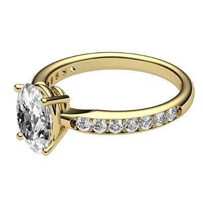Simple Flat Oval Solitaire Half diamond band 4 Prongs