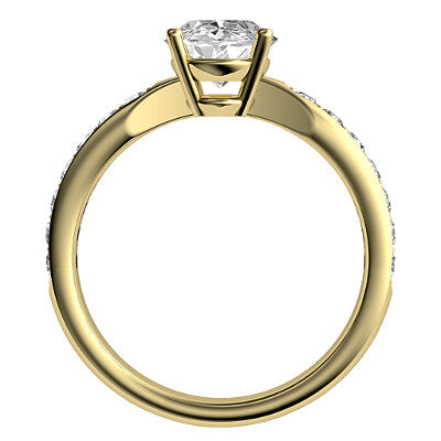 Simple Flat Oval Solitaire Half diamond band 4 Prongs