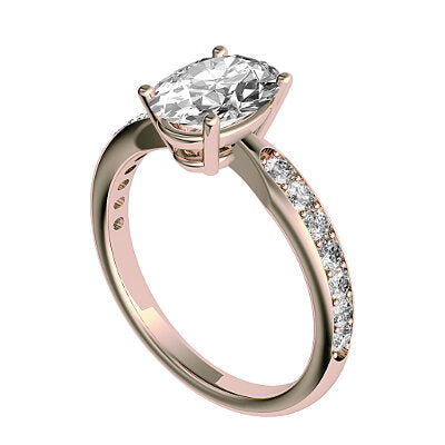 Simple Flat Oval Solitaire Half diamond band 4 Prongs