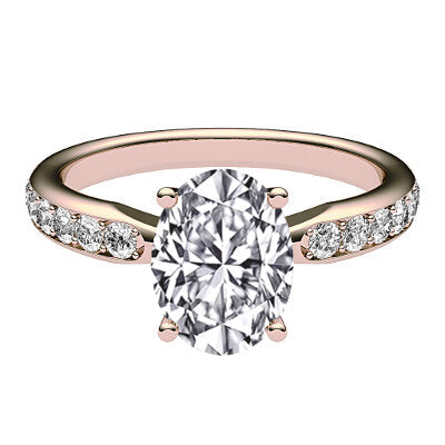 Simple Flat Oval Solitaire Half diamond band 4 Prongs