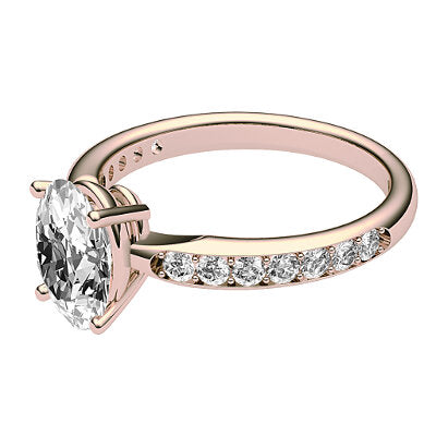 Simple Flat Oval Solitaire Half diamond band 4 Prongs