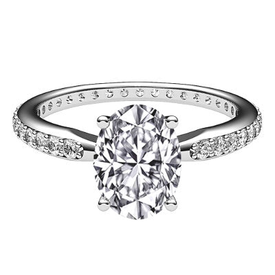 Simple Flat Oval Solitaire Full diamond band 4 Prongs