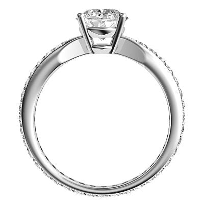 Simple Flat Oval Solitaire Full diamond band 4 Prongs