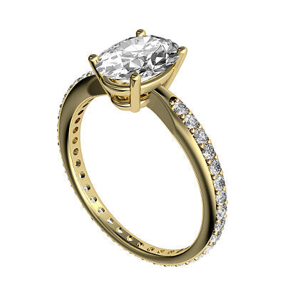 Simple Flat Oval Solitaire Full diamond band 4 Prongs