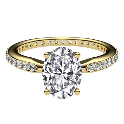Simple Flat Oval Solitaire Full diamond band 4 Prongs