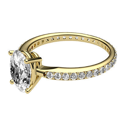 Simple Flat Oval Solitaire Full diamond band 4 Prongs