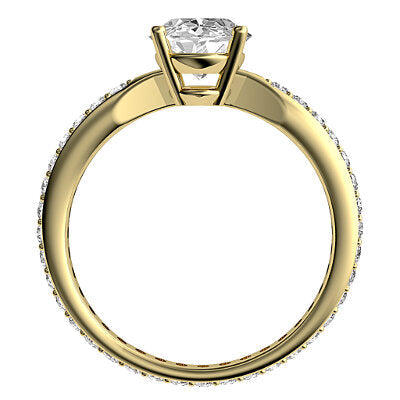 Simple Flat Oval Solitaire Full diamond band 4 Prongs