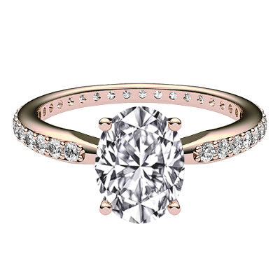 Simple Flat Oval Solitaire Full diamond band 4 Prongs