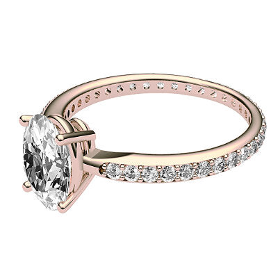 Simple Flat Oval Solitaire Full diamond band 4 Prongs