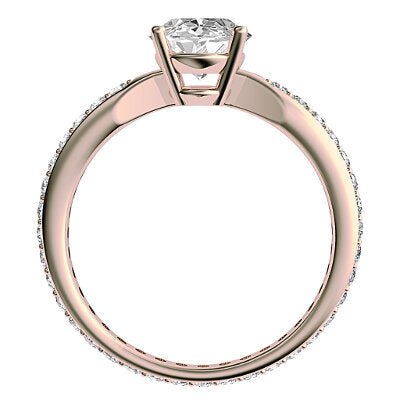 Simple Flat Oval Solitaire Full diamond band 4 Prongs